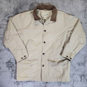 LL Bean Chore Coat Jacket Size Large Beige Canvas Barn Workwear Tan